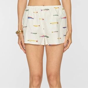 STAUD High Waist Cream Shorts with Multicolor Accents